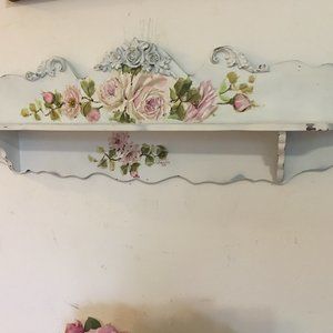 Original Hand painted Roses Garlands Shabby Chic Header shelf